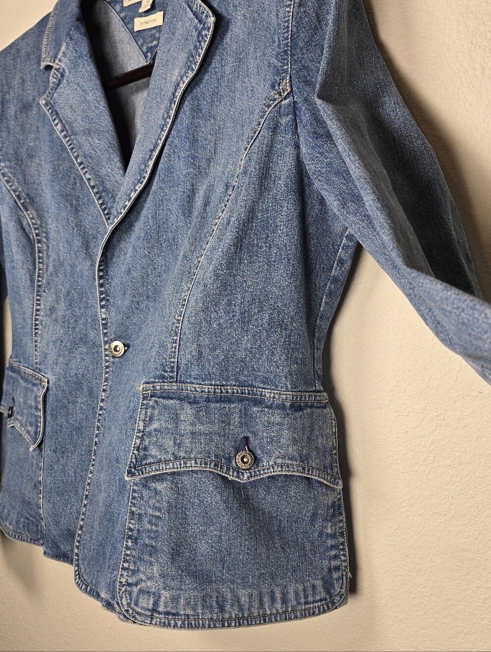 Vintage Tommy Hilfiger Denim Blazer Jacket Size 14 Y2K Blue Stretch Cotton - Picture 4 of 15
